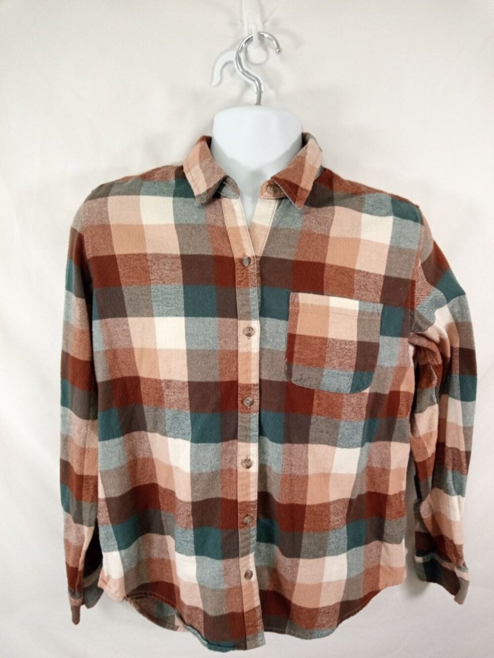 Universal Thread Men's Relaxed Fit Tan & Blue Flannel Button Down Shirt Sz. S